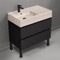 Black Bathroom Vanity With Beige Travertine Design Sink, Modern, Free Standing, 32